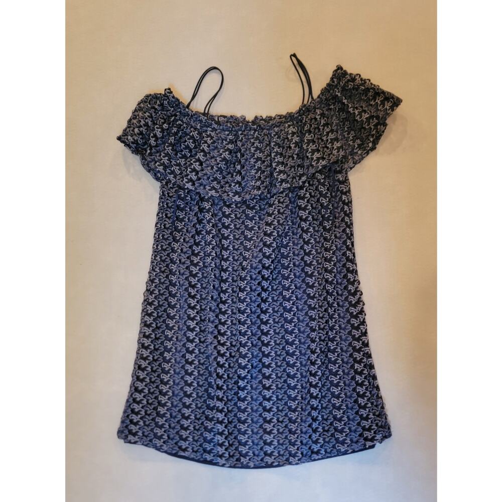 Greylin Navy & White Smocked Off-Shoulder Mini Dress - Size Medium - Excellent